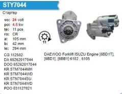 ������� Isuzu Engine [6BD1T], Daewoo Forklift 24V, 11T Motorherz STY7044WA ����