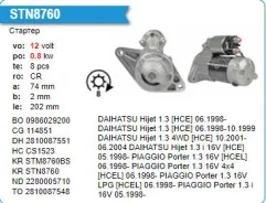 ������� Mazda MX-5 2.0, Daihatsu Hijet 1.3 [HCE], 12V, 8T Krauf STN8760 ����