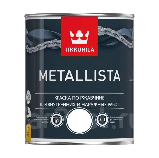 Серая краска по ржавчине глянцевая быстросохнущая, 0.4л Tиkkypилametallista