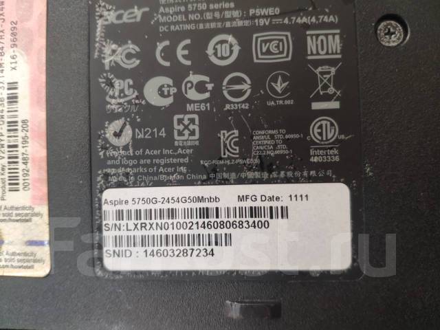 Acer Aspire 5750G. 15.6", 2,5����, ��� 4 ��, ���� 512���, WiFi: 1, Bluetooth: 1, ����������� �� 1��. ����