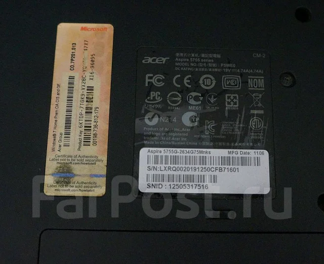 Acer Aspire 5755G. 15.6", 2 500����, ���� 750���, WiFi: 1, Bluetooth: 1 ����