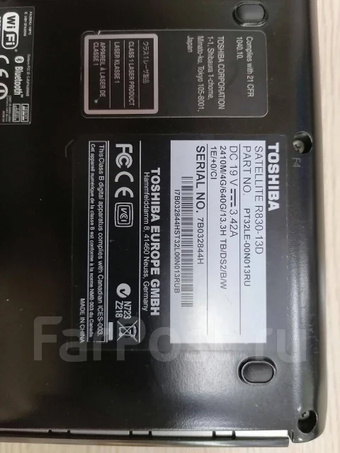 Toshiba Satellite R830. 13.3", 2,9����, ��� 8 ��, ���� 820���, WiFi: 1, Bluetooth: 1, ����������� �� 5��. ����