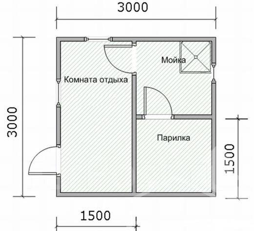 Чертежи бани 3 на 4 Баня из бруса 3м*3м (с печью, баком, электрикой, банной мебелью), новый, под зак