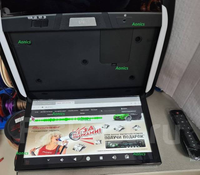 Авто монитор потолочный 13.3" IPS FHD, USB чёрный. Android 9/1/16гб ...
