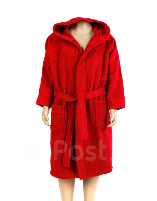 Халат махровый женский с капюшоном Красный (100%хлопок), 48, 52, новый, в  наличии. Цена: 2 400₽ во Владивостоке