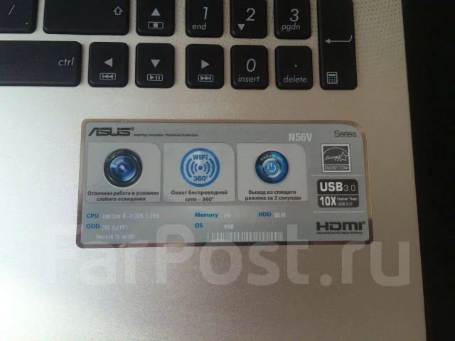 Asus N56VB. 15.6", 2,5����, ��� 4 ��, ���� 750���, WiFi: 1, Bluetooth: 1, ����������� �� 2��. ����