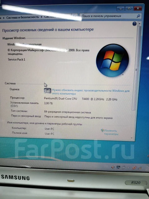 Samsung R520. 15.6", 2,2����, ��� 3072 ��, ���� 160���, WiFi: 1 ����