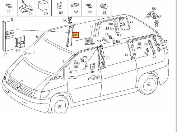 Схема проводки вито 638 Обшивка салона Mercedes V 2003 A6386924701 W638 611.980 2.2 CDI, правая купить в