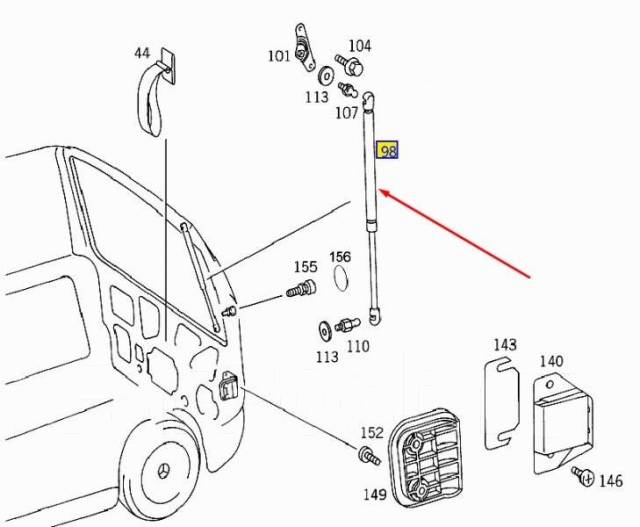 Как снять дверь мерседес вито Амортизатор багажника Mercedes V 2000 A6389800364 W638 104.900 2.8L купить в Мос
