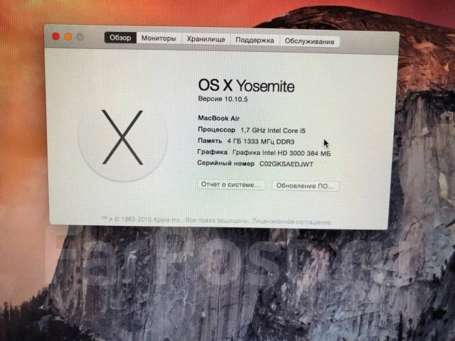 Apple MacBook Air 13 2011 Mid. 13", 1,7����, ��� 4 ��, ���� 128���, WiFi: 1, Bluetooth: 1, ����������� �� 6��. ����