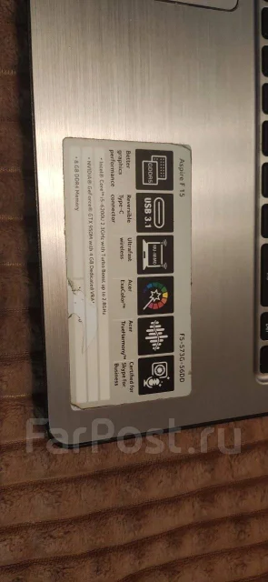 Acer Aspire F5. 15.6", 2,8����, ��� 8 ��, ���� 1 000���, WiFi: 1, Bluetooth: 1, ����������� �� 6��. ����