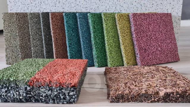 Резиновая крошка. Клей полиуретановый. Пигмент. Резиновое покрытие, в ...