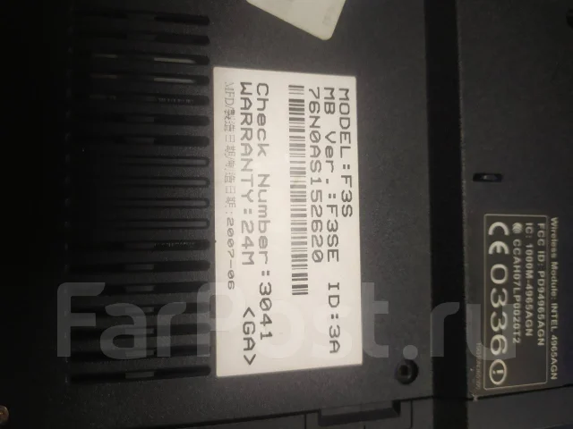 Asus F3S. 2����, ��� 3072 ��, ���� 150���, WiFi: 1, Bluetooth: 1, ����������� �� 1��. ����