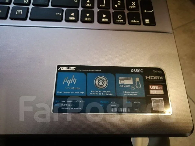 Asus X550CC. 15.6", 1,8����, ��� 12 ��, ���� 250���, WiFi: 1, Bluetooth: 1 ����