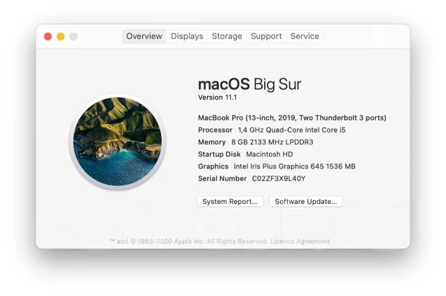 Apple MacBook Pro 13 2019 Mid. 13.3", 1,4����, ��� 8 ��, ���� 128���, WiFi: 1, Bluetooth: 1, ����������� �� 8��. ����