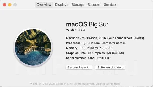 Apple MacBook Pro 13 2016 Late. 13", 2,9����, ��� 8 ��, ���� 512���, WiFi: 1, Bluetooth: 1, ����������� �� 9��. ����
