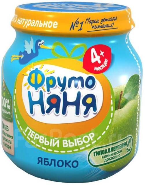Пюре ФрутоНяня яблоко натуральное, без сахара, с 4 мес., 100 гр ...