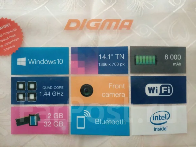 Digma EVE 1401. 14.1", 1,4����, ���� 32���, WiFi: 1, Bluetooth: 1, ����������� �� 5��. ����