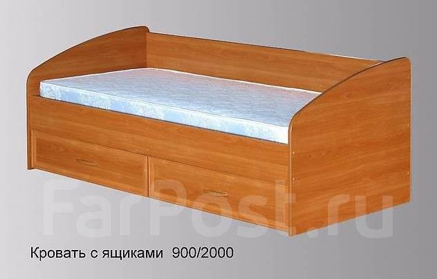Кровать односпальная 90х200 с ящиками и задней спинкой фото