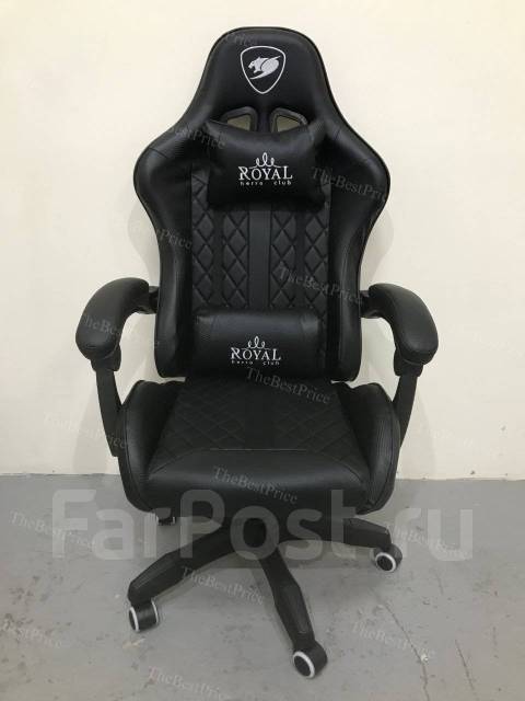 Компьютерное кресло, игровое. Royal, Чёрный цвет, массаж, кожзам ...