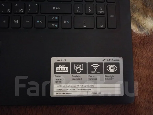 Acer Aspire 3 A315-21G. 15.6", 2,2����, ��� 4 ��, ���� 500���, WiFi: 1, Bluetooth: 1, ����������� �� 5��. ����