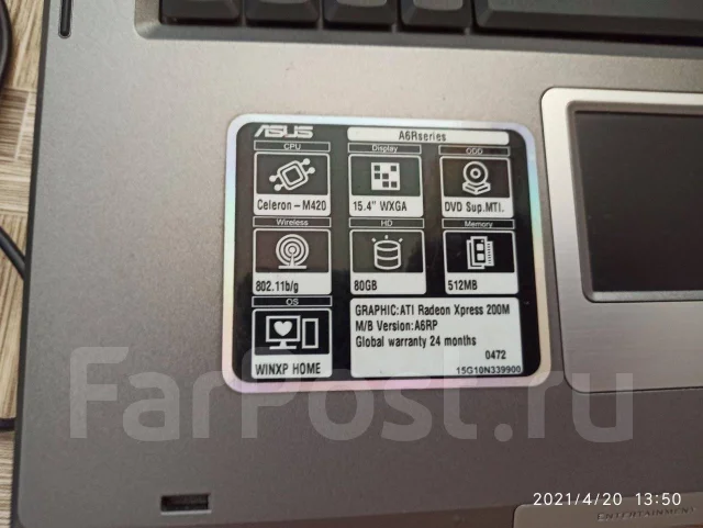 Asus. 15.4", ��� 512 ��, ���� 80���, WiFi: 1 ����