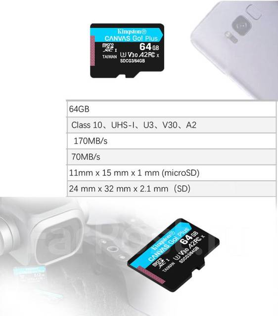 Карта памяти microsdxc uhs i u3 kingston canvas go plus 64 гб