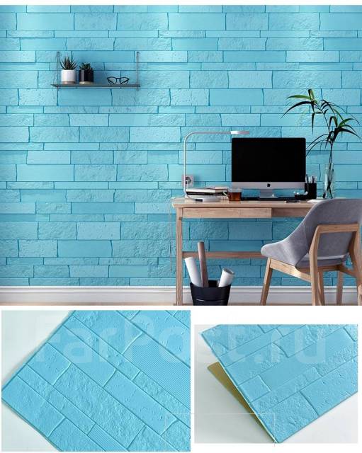 Мягкие стеновые 3D панели камень цвет циан, под заказ. Цена: 150₽ во ...