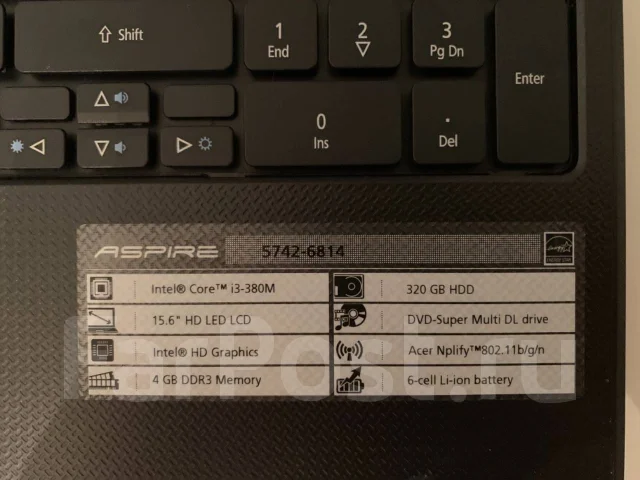 Acer Aspire 5742. 15.6", 2,5����, ��� 4 ��, ���� 500���, WiFi: 1, Bluetooth: 1, ����������� �� 3��. ����