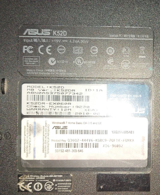 Asus K52DE. 15.6", 2 300����, ��� 4 ��, ���� 320���, WiFi: 1, Bluetooth: 1 ����