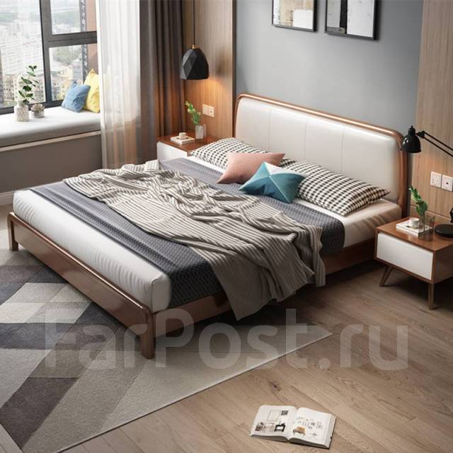 Кровать двуспальная "Олимпия" 180х200 см натуральное дерева(цвет орех ...