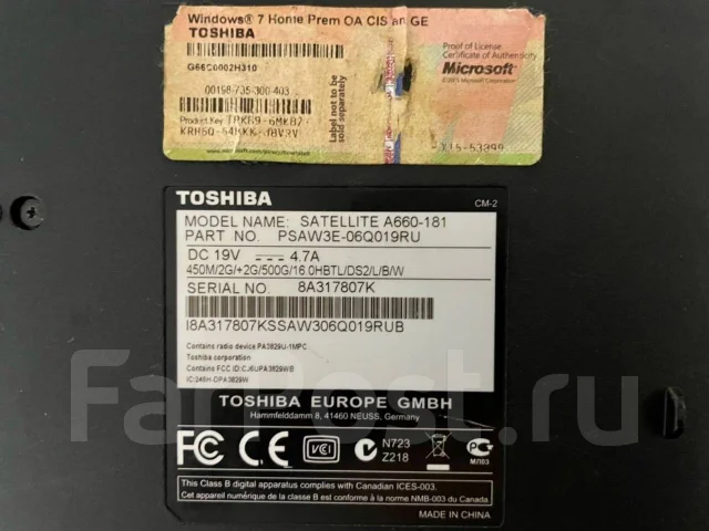 Toshiba Satellite A660. 16", 2,4����, ��� 4 ��, ���� 120���, WiFi: 1, Bluetooth: 1 ����