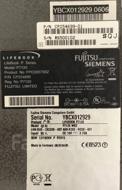 Fujitsu Siemens LifeBook P7120. 10", 1,2����, ��� 1024 ��, ���� 60���, WiFi: 1, Bluetooth: 1, ����������� �� 3��. ����