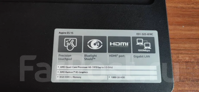 Acer Aspire ES15. 15.6", 2 200����, ��� 8 ��, ���� 1 000���, WiFi: 1, Bluetooth: 1, ����������� �� 5��. ����