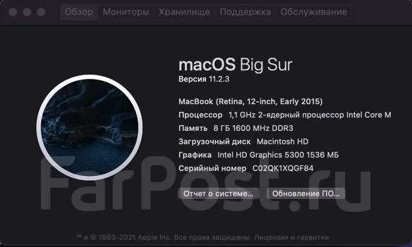 Apple MacBook 12 2015 Early MK4M2. 12", 1,1����, ��� 8 ��, ���� 256���, WiFi: 1, Bluetooth: 1, ����������� �� 10��. ����