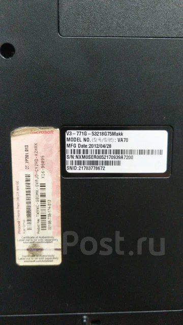 Acer Aspire V3-771G. 17", 2,5����, ��� 8 ��, ���� 1 000���, WiFi: 1, Bluetooth: 1 ����