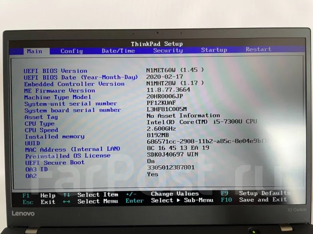 Lenovo ThinkPad X1 Carbon. 14", 2,6����, ��� 8 ��, ���� 256���, WiFi: 1, Bluetooth: 1 ����