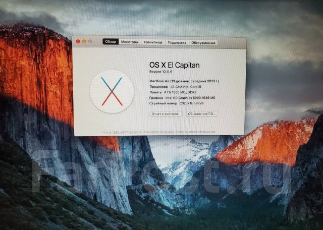 Apple MacBook Air 13 2013 Mid. 13.3", 2����, ��� 4 ��, ���� 250���, WiFi: 1, Bluetooth: 1, ����������� �� 6��. ����