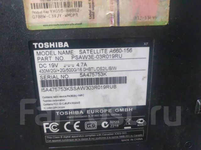 Toshiba Satellite A660-156. 16", WiFi: 1, Bluetooth: 1 ����
