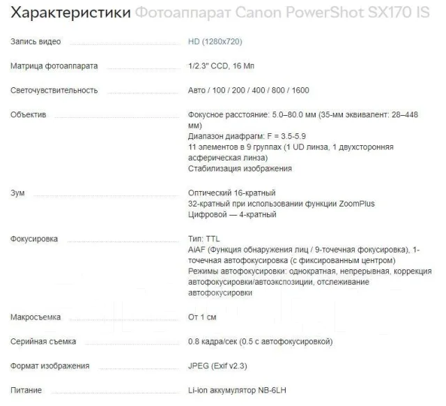 Canon PowerShot SX170 IS. 15 - 19.9 ��, ���: 14� � ����� ����