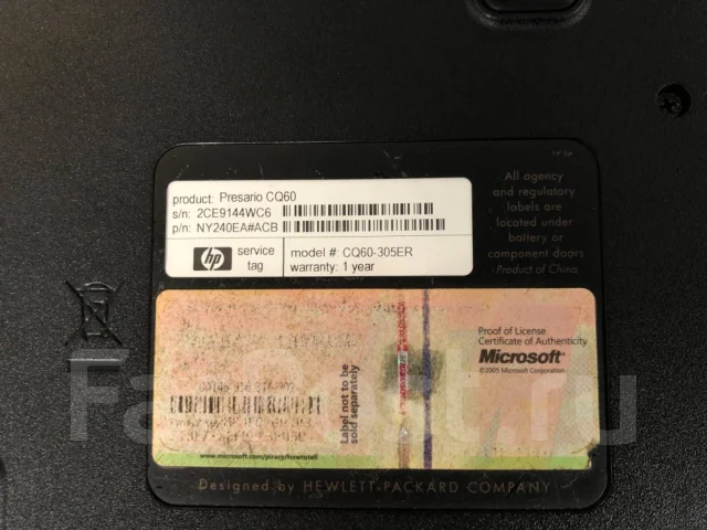 Compaq Presario CQ60. 15.6", 2 200����, ��� 4 ��, ���� 500���, WiFi: 1, Bluetooth: 1, ����������� �� 12��. ����