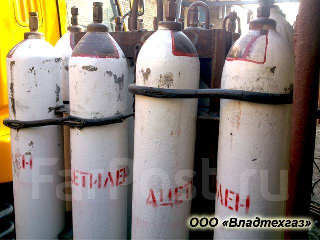 Ацетилен в баллоне 40 л, новый, в наличии. Цена: 8 500₽ во Владивостоке