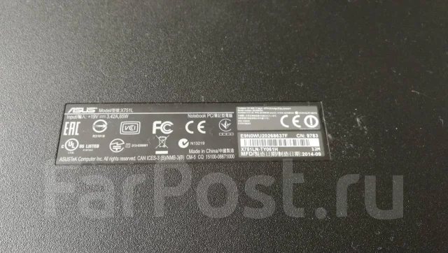 Asus X751L. 17.3", 2����, ��� 8 ��, ���� 240���, WiFi: 1, ����������� �� 3��. ����