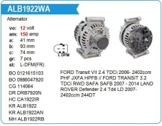 ��������� FORD 12V 150A Transit 2.4 MH Motorherz ALB1922WA ����