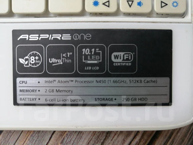 Acer Aspire One 532h. 10.1", 1,7����, ��� 2048 ��, ���� 250���, WiFi: 1, ����������� �� 8��. ����