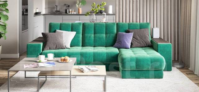 Угловой диван BOSS XL велюр Monolit грин, зелёный, новый, в наличии. Цена:89 999₽ в Находке