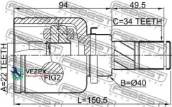 ���� ���������� ����� 22X40X34 FORD Focus CDH 2012-2014 Febest 2111Cdhlh 2111CDHLH ����
