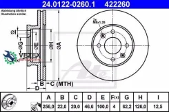 ���� ����. ������. ����. [256x22] 4 ���. Hyundai Accent 05-10/i20 08-, KIA Rio 05- ATE 24012202601 24012202601 ����