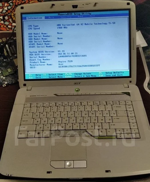 Acer Aspire 5520. 15.4", 1,9����, ��� 2048 ��, WiFi: 1, Bluetooth: 1 ����