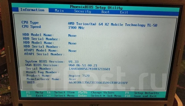 Acer Aspire 5520. 15.4", 1,9����, ��� 2048 ��, WiFi: 1, Bluetooth: 1 ����